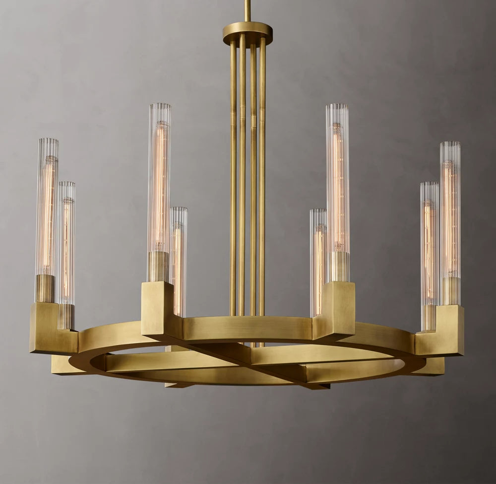 Ribbed Glass Hurricane Ring Chandelier