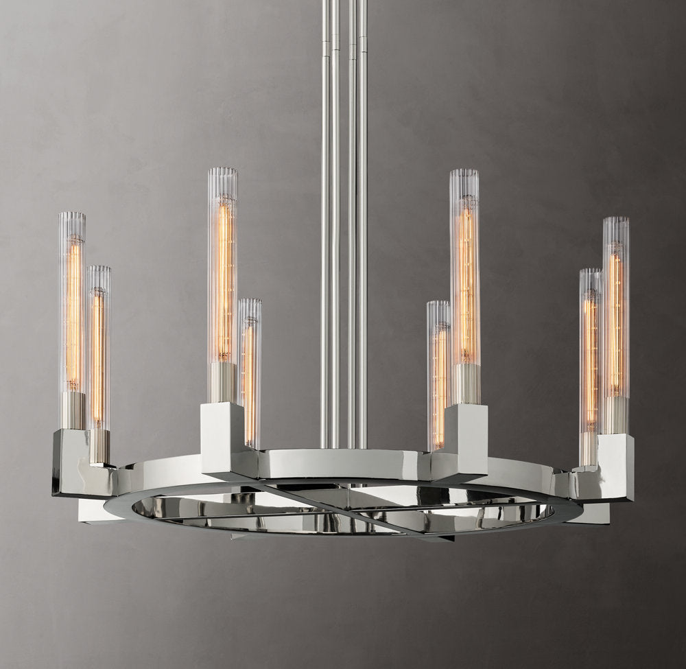 Ribbed Glass Hurricane Ring Chandelier