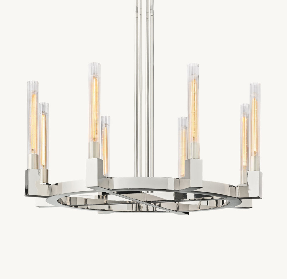 Ribbed Glass Hurricane Ring Chandelier