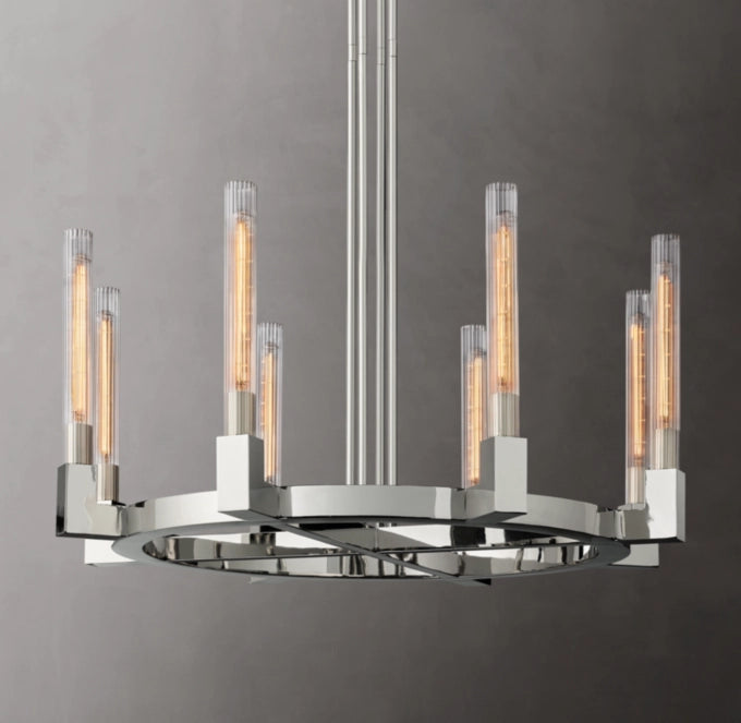 Ribbed Glass Hurricane Ring Chandelier