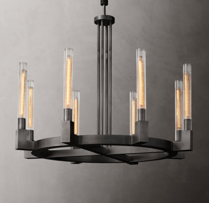 Ribbed Glass Hurricane Ring Chandelier