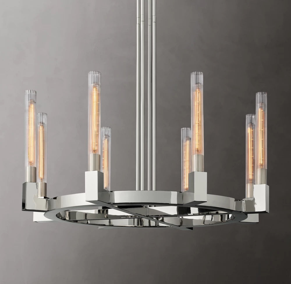 Ribbed Glass Hurricane Ring Chandelier