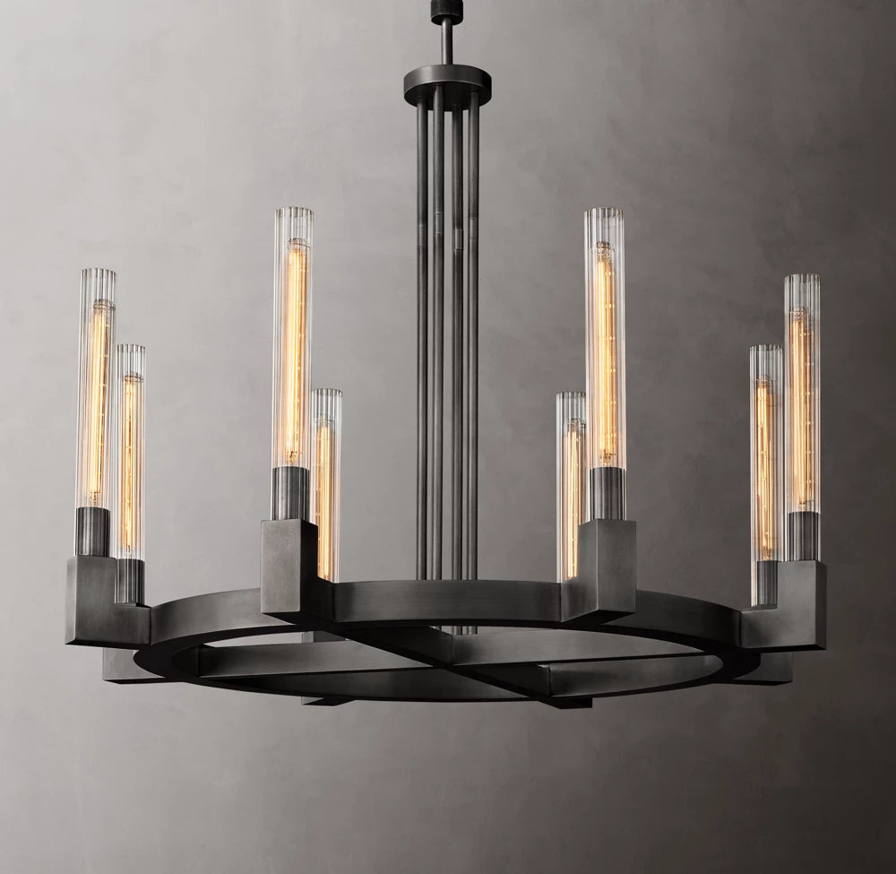 Ribbed Glass Hurricane Ring Chandelier