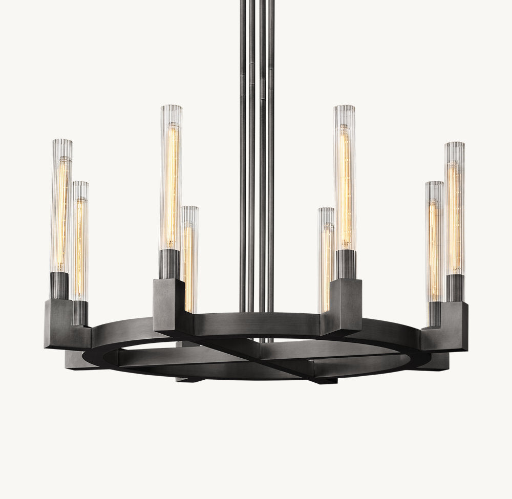Ribbed Glass Hurricane Ring Chandelier