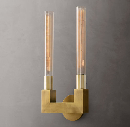 Ribbed Glass Twin Hurricane Sconce