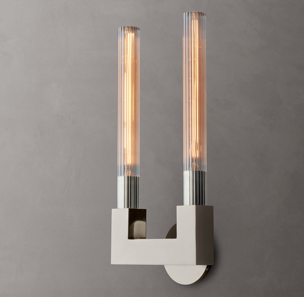 Ribbed Glass Twin Hurricane Sconce