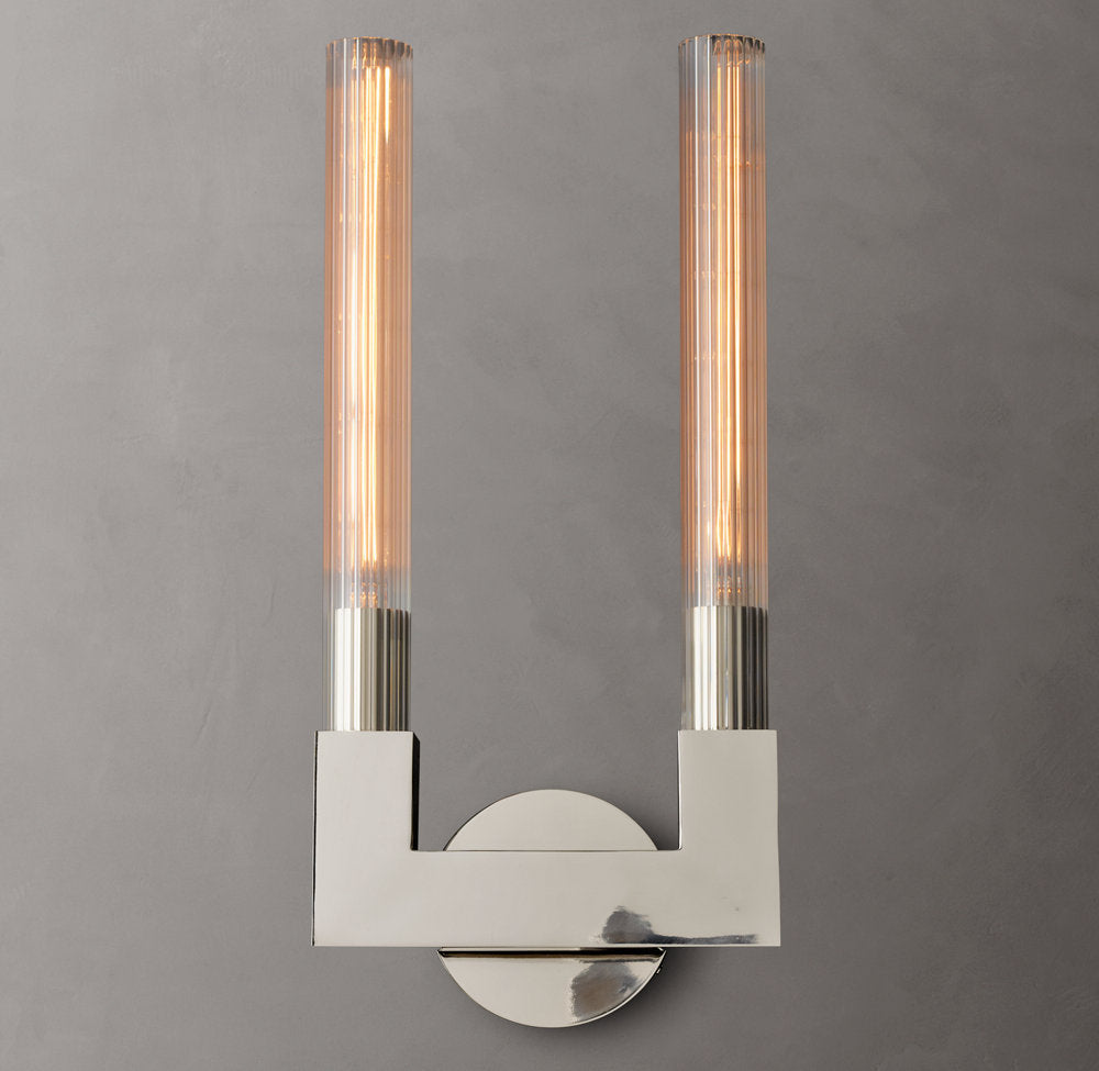 Ribbed Glass Twin Hurricane Sconce