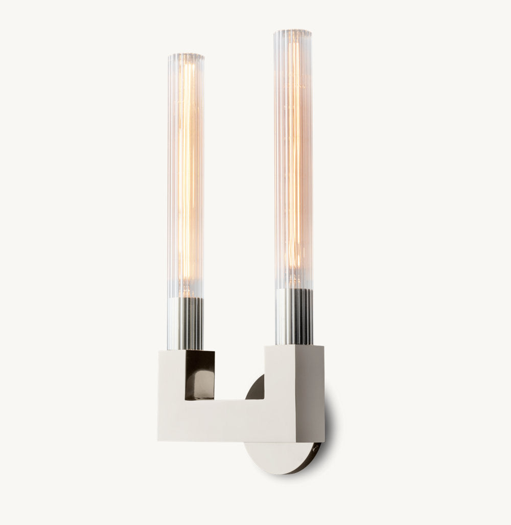 Ribbed Glass Twin Hurricane Sconce