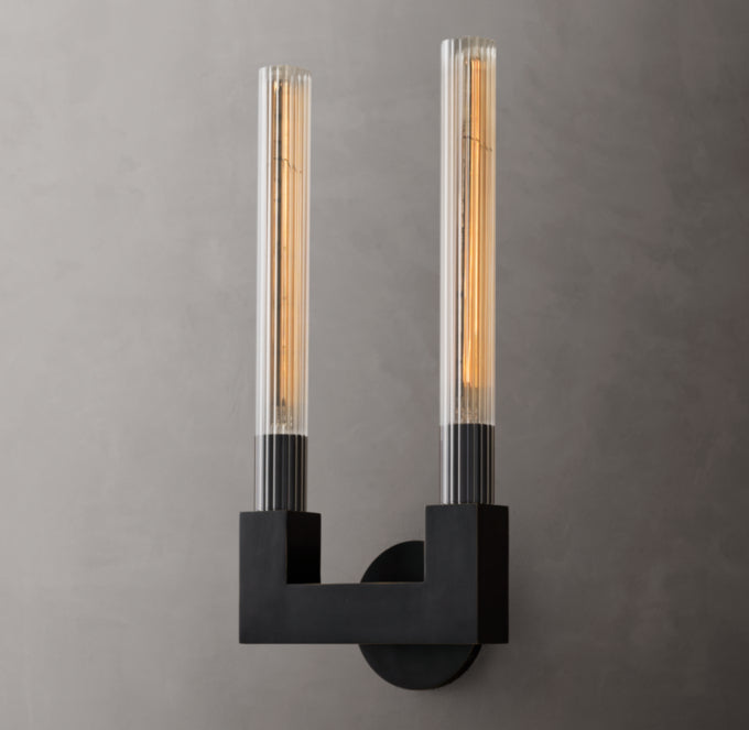 Ribbed Glass Twin Hurricane Sconce