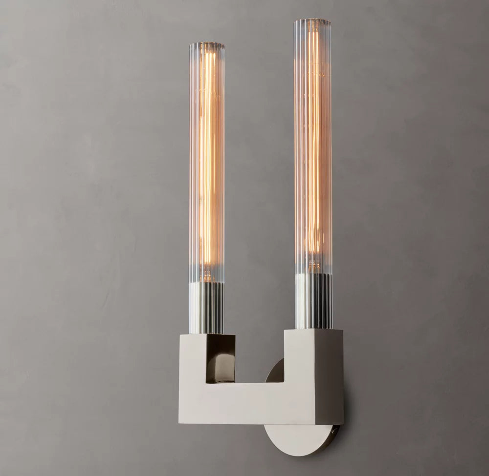 Ribbed Glass Twin Hurricane Sconce