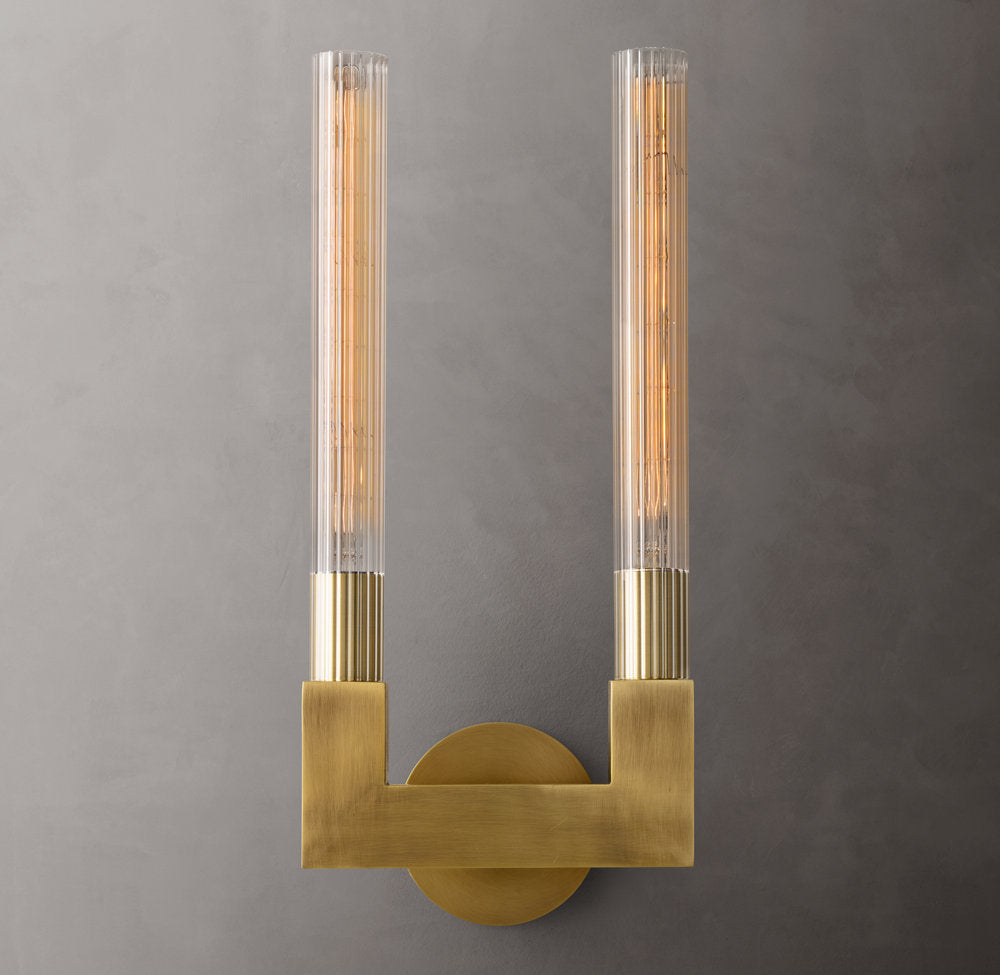Ribbed Glass Twin Hurricane Sconce