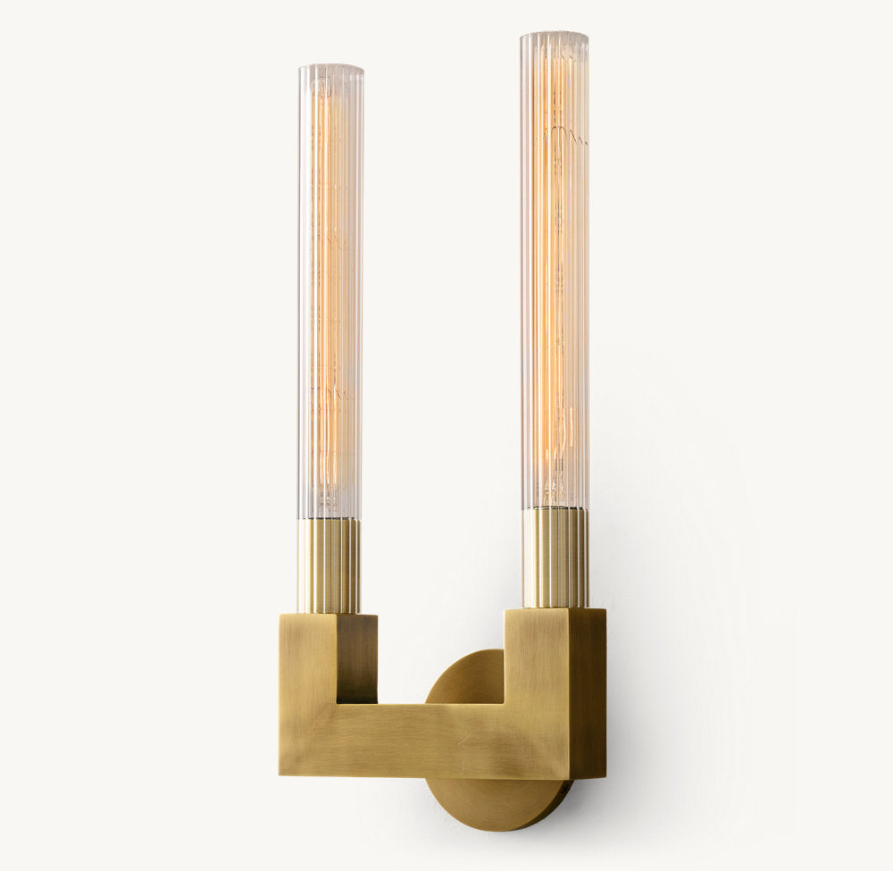 Ribbed Glass Twin Hurricane Sconce