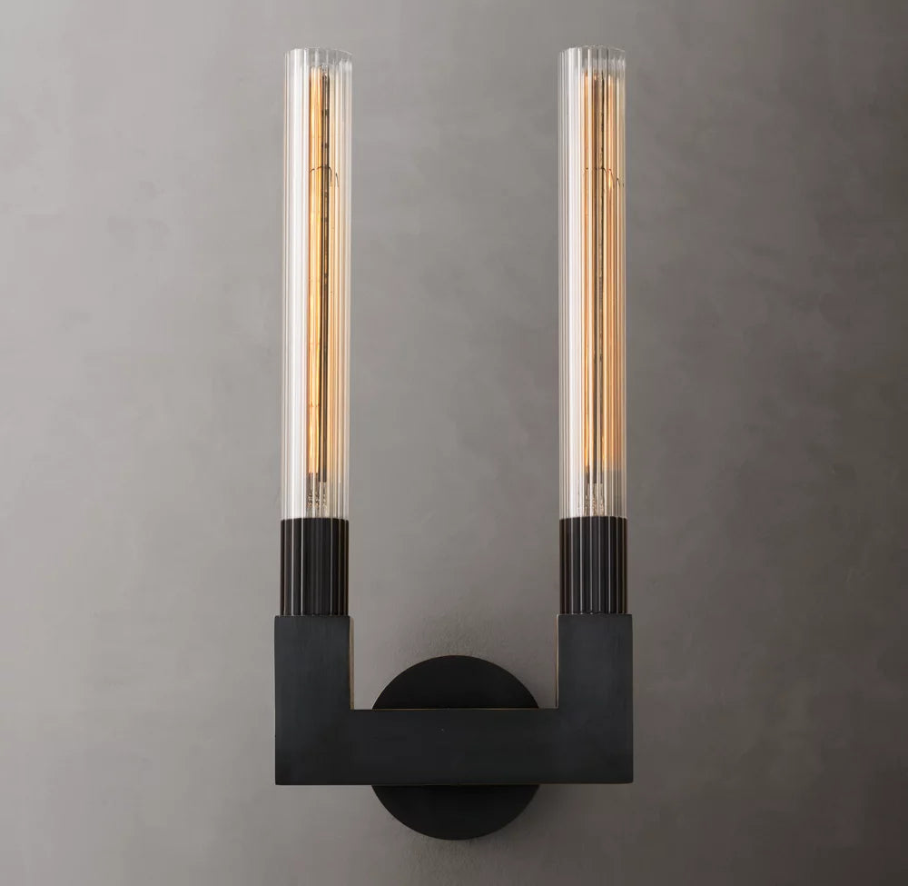 Ribbed Glass Twin Hurricane Sconce