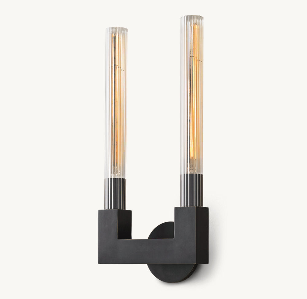 Ribbed Glass Twin Hurricane Sconce