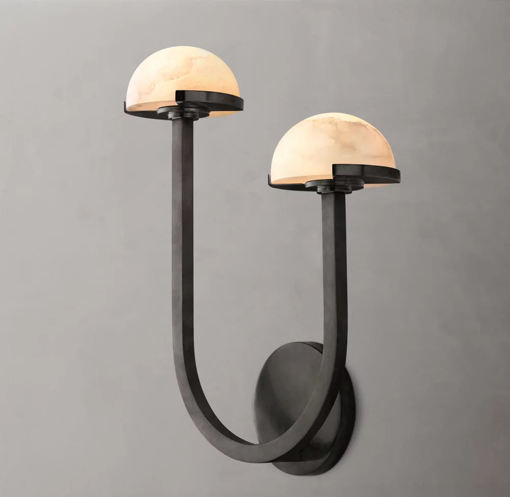 Right-Facing Alabaster Hemisphere Sconce