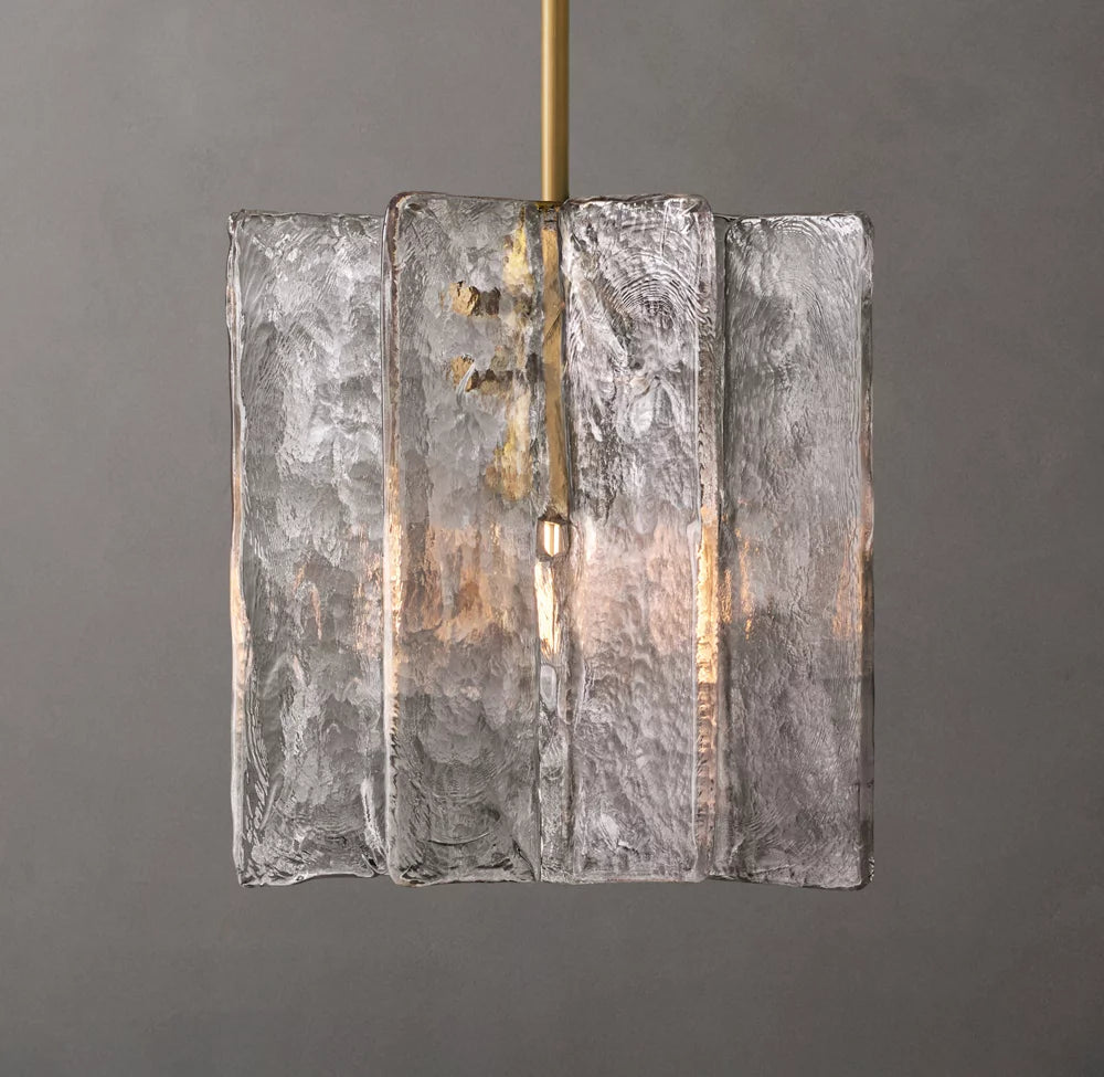 Rippled Cast Glass Cube Pendant