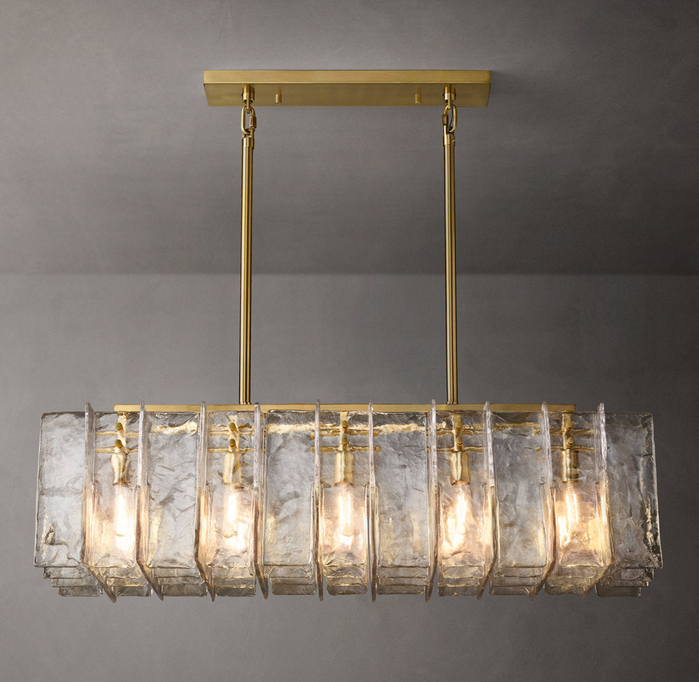 Rippled Cast Glass Rectangular Chandelier
