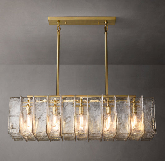 Rippled Cast Glass Rectangular Chandelier