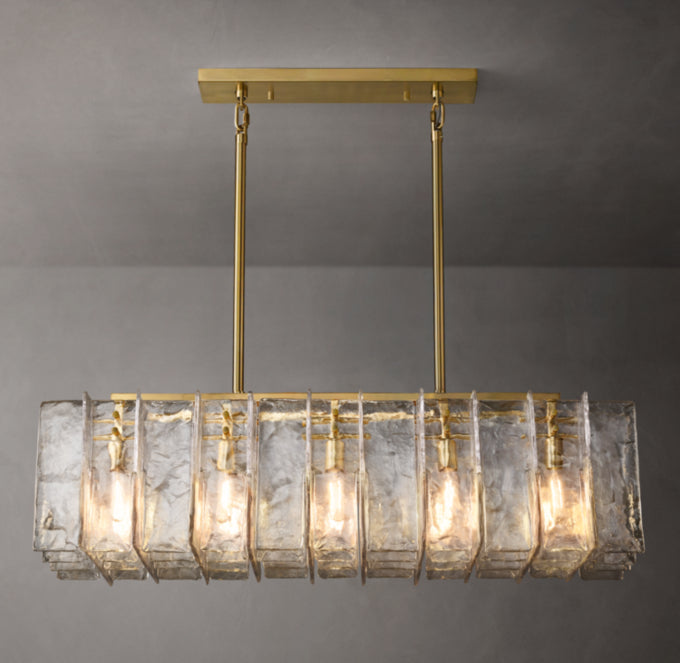 Rippled Cast Glass Rectangular Chandelier