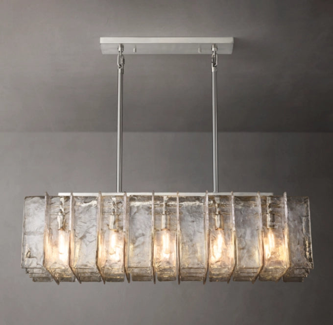 Rippled Cast Glass Rectangular Chandelier
