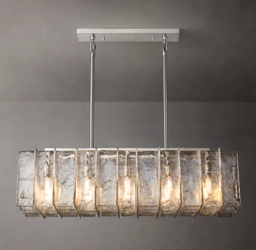 Rippled Cast Glass Rectangular Chandelier