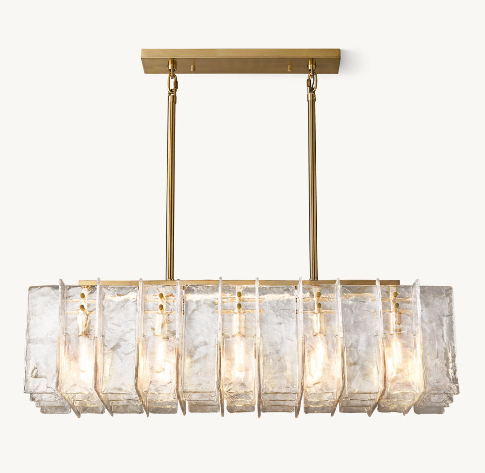 Rippled Cast Glass Rectangular Chandelier