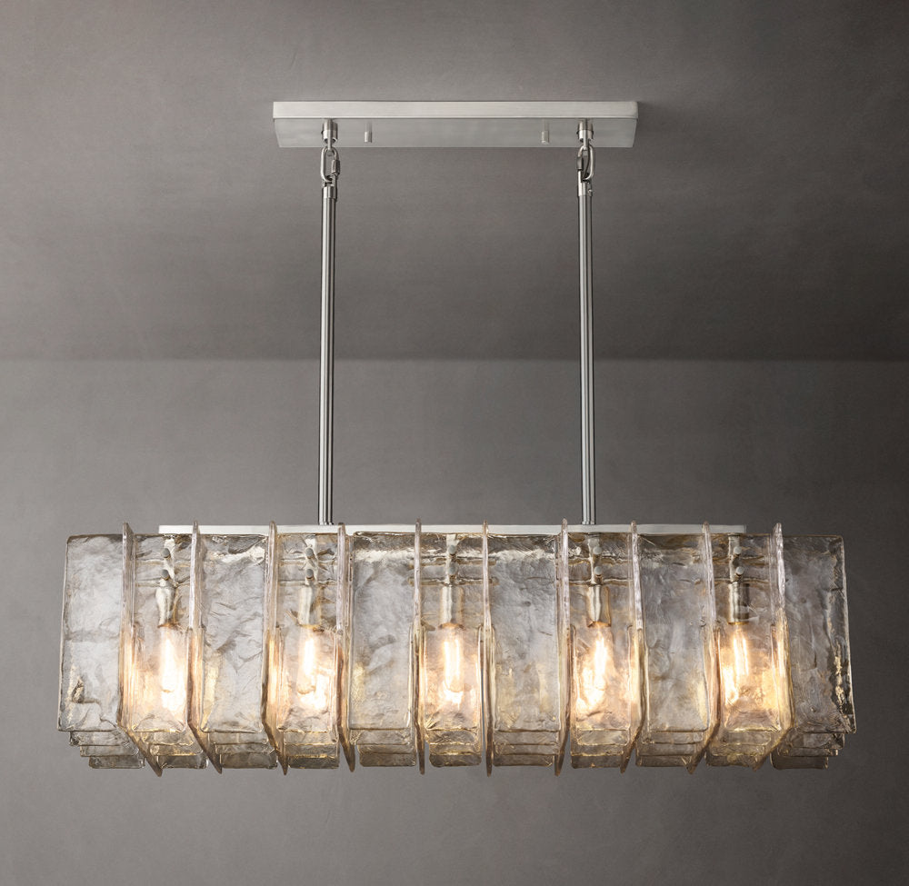 Rippled Cast Glass Rectangular Chandelier