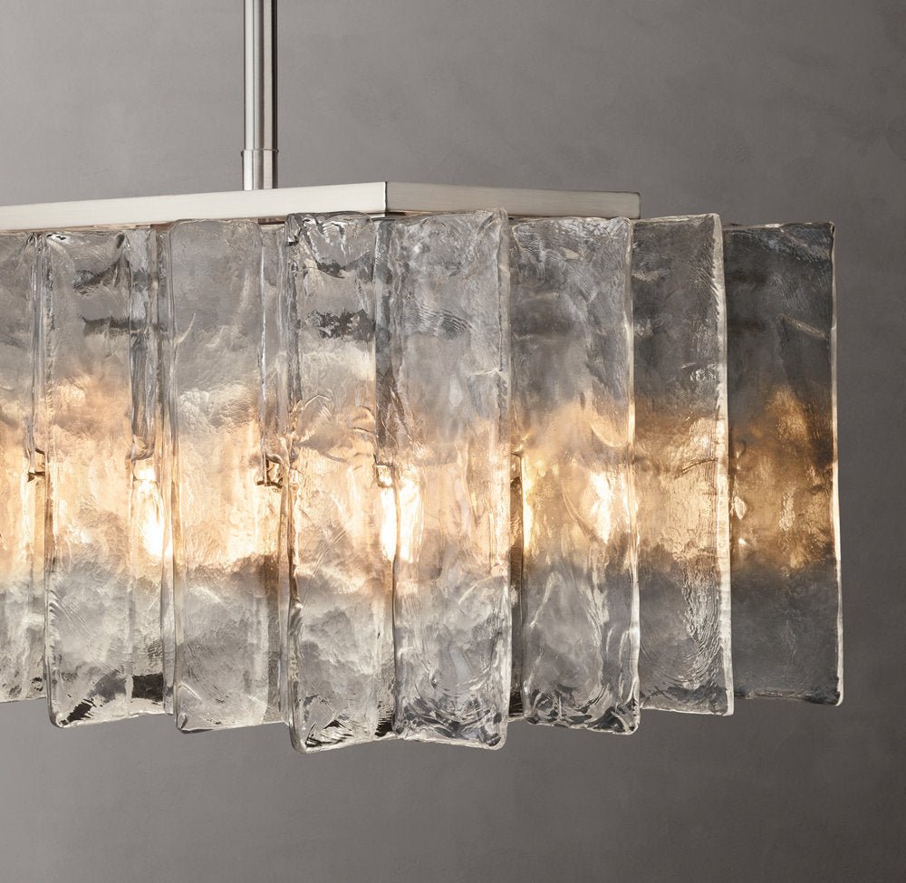 Rippled Cast Glass Rectangular Chandelier