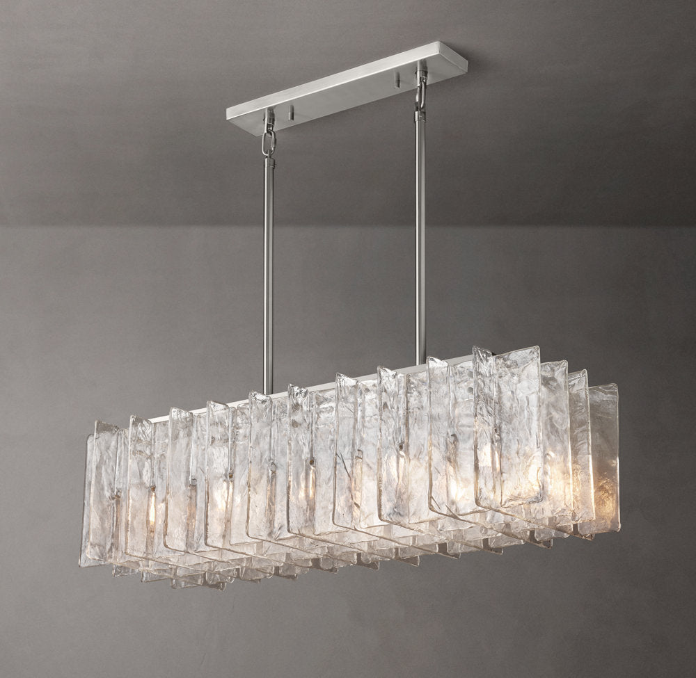 Rippled Cast Glass Rectangular Chandelier