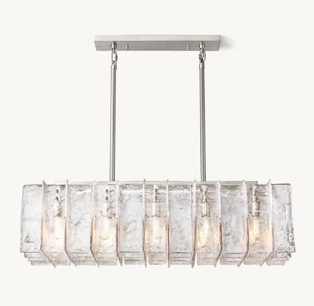 Rippled Cast Glass Rectangular Chandelier