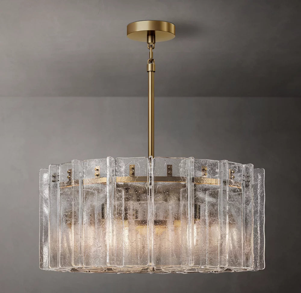 Rippled Clear Glass Drum Chandelier