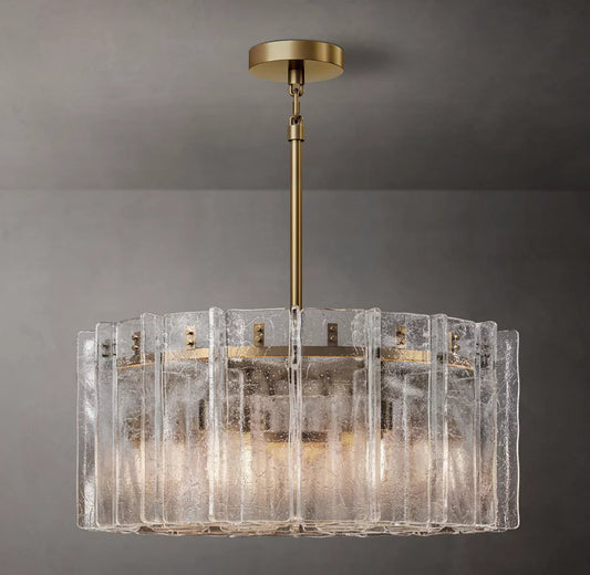 Rippled Clear Glass Drum Chandelier