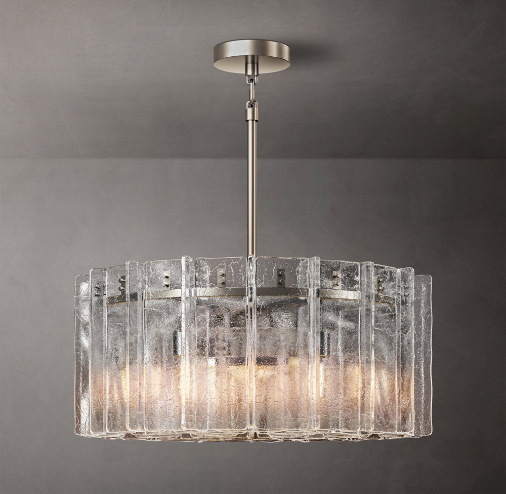Rippled Clear Glass Drum Chandelier