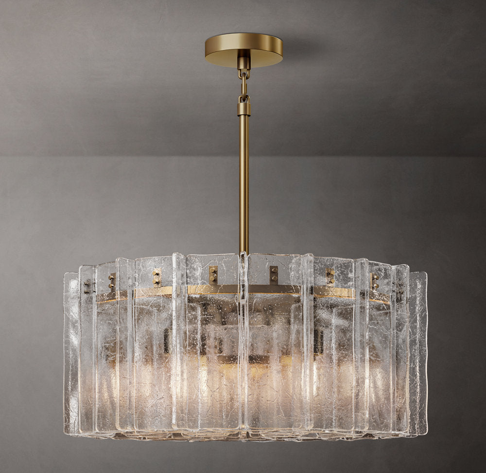 Rippled Clear Glass Drum Chandelier
