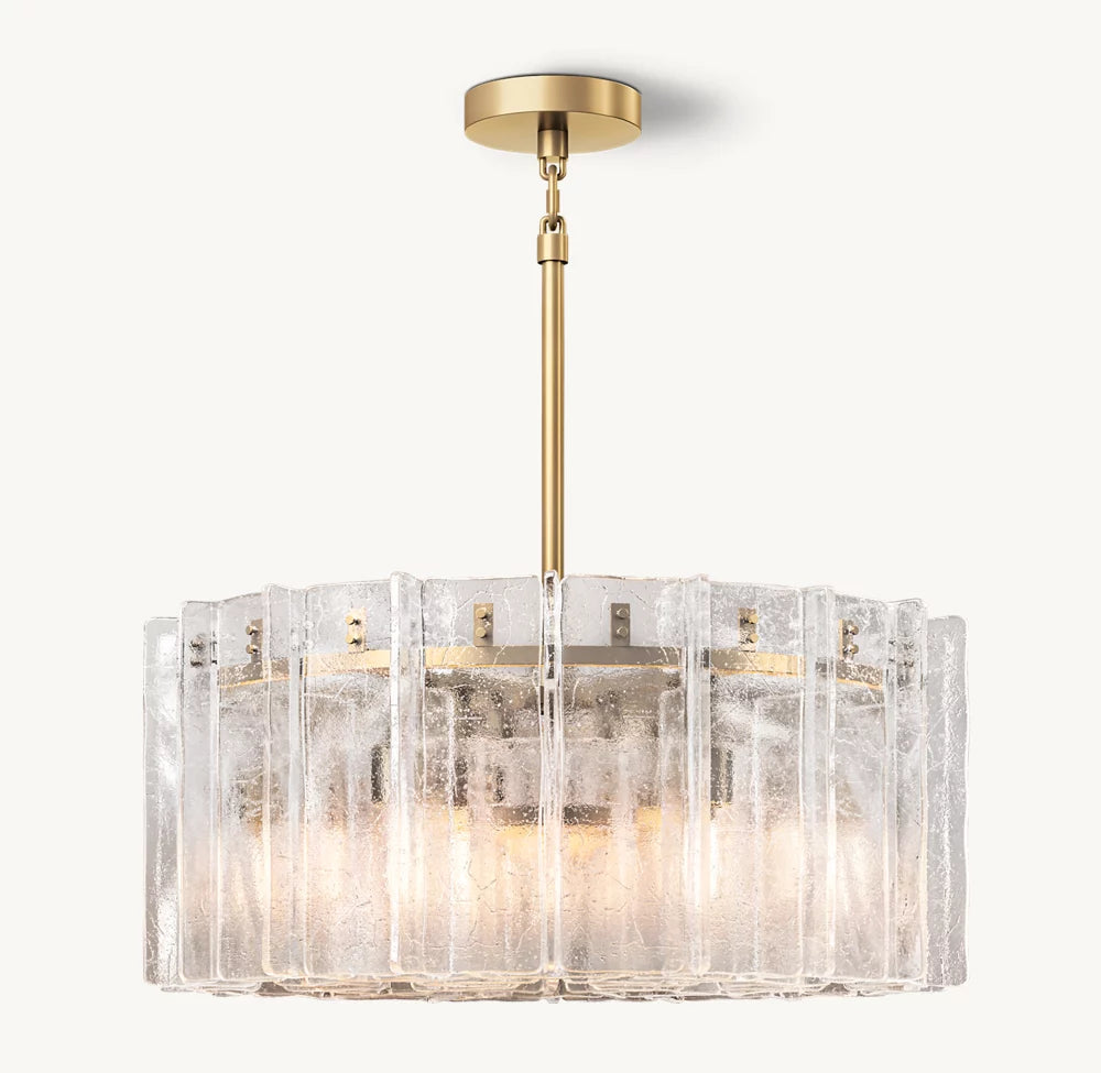 Rippled Clear Glass Drum Chandelier