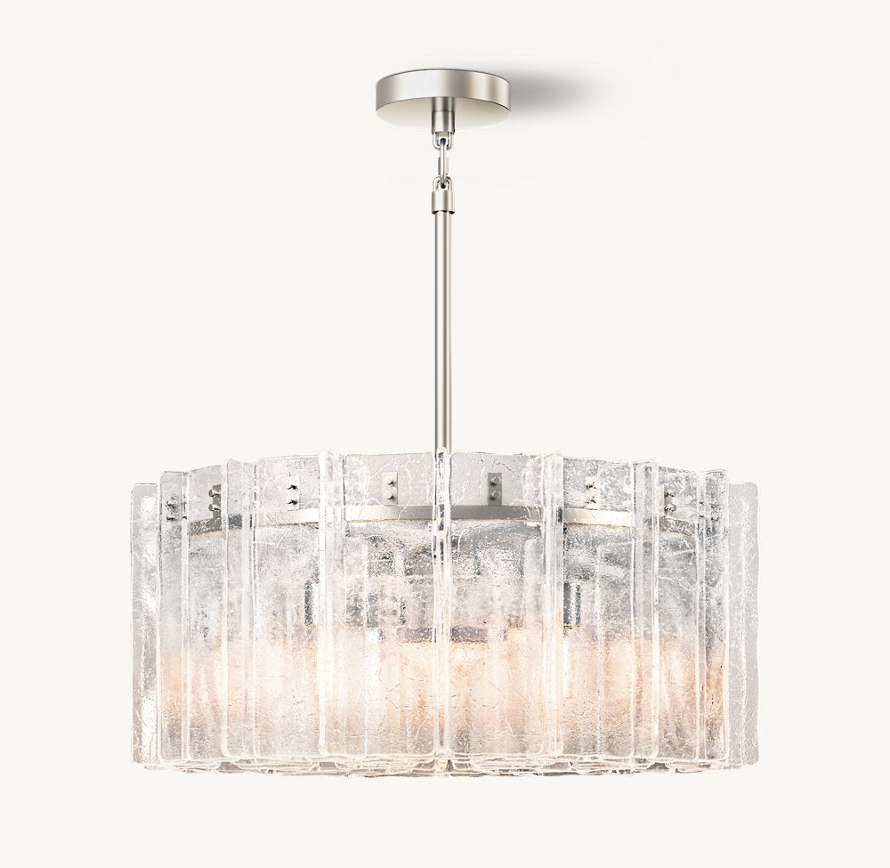 Rippled Clear Glass Drum Chandelier