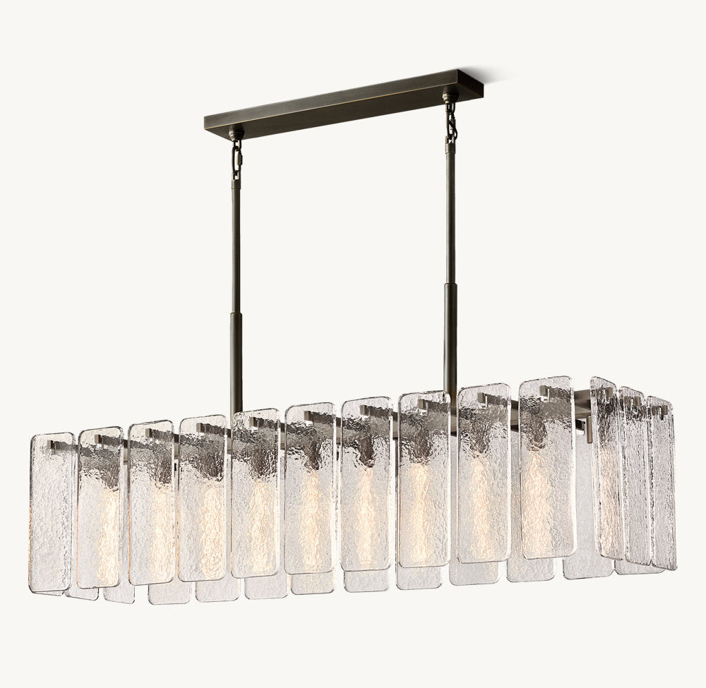 Rippled Glass Island Drum Chandelier