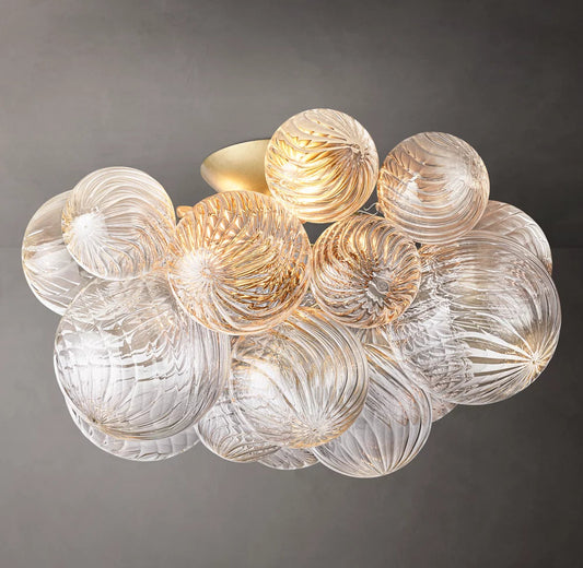 Rippled Glass Orb Flush Mount