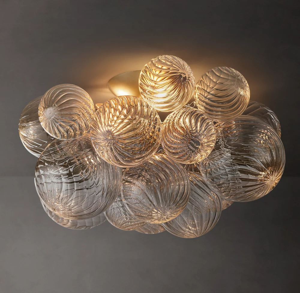 Rippled Glass Orb Flush Mount