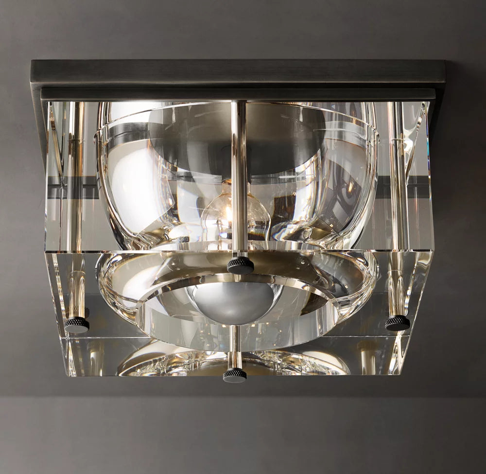 Sand-Cast Crystal Cube Flush Mount