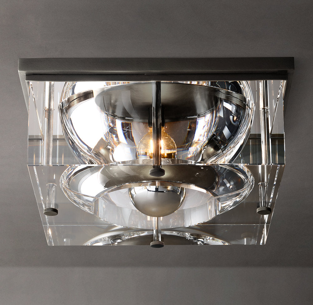 Sand-Cast Crystal Cube Flush Mount