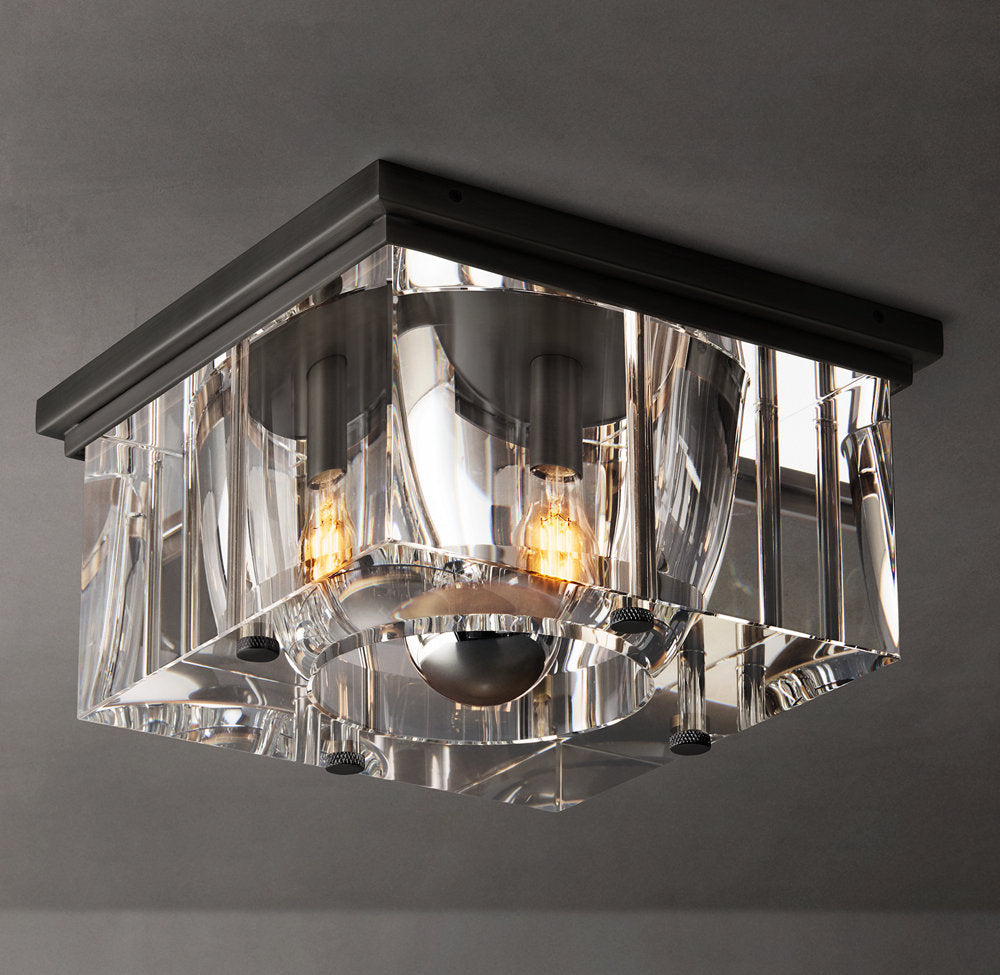 Sand-Cast Crystal Cube Flush Mount