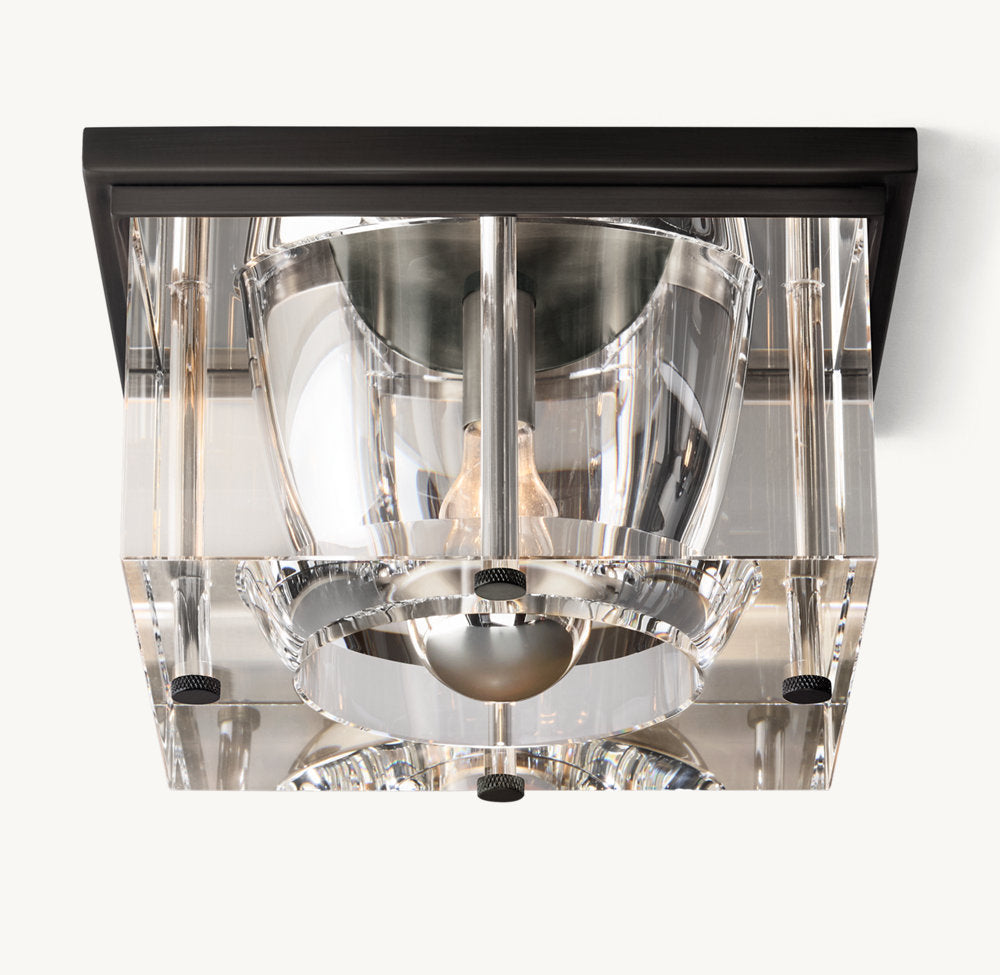 Sand-Cast Crystal Cube Flush Mount