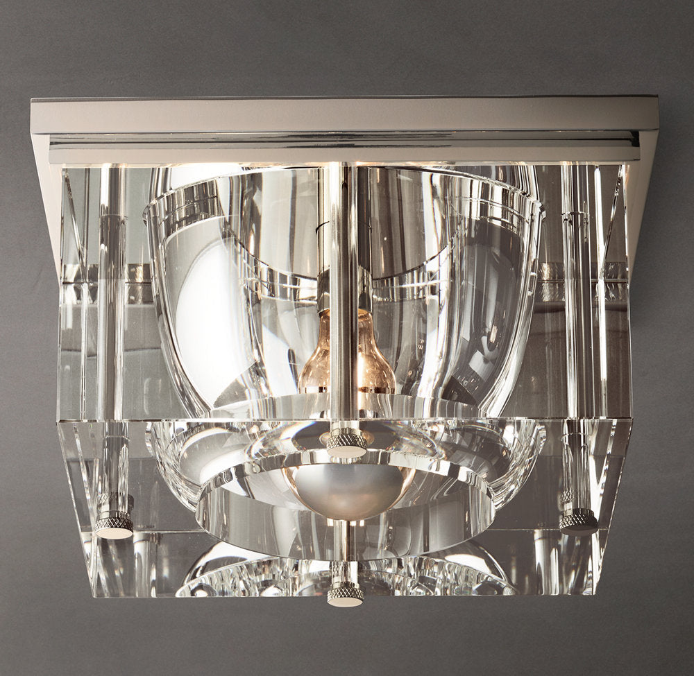 Sand-Cast Crystal Cube Flush Mount