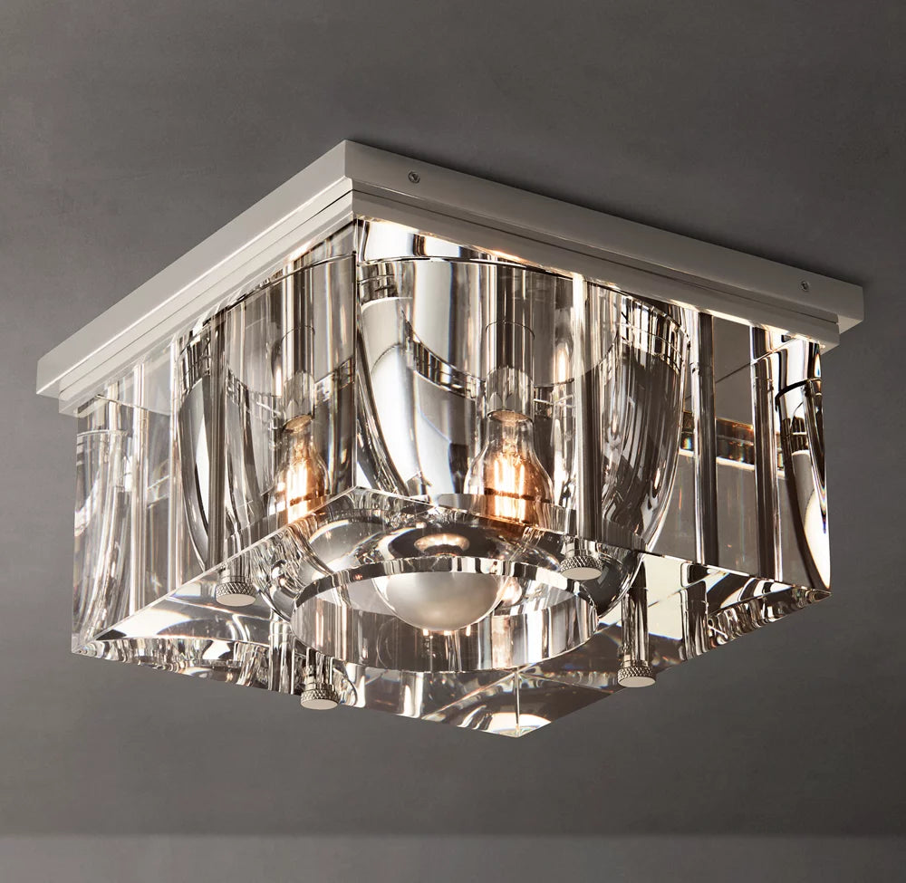 Sand-Cast Crystal Cube Flush Mount