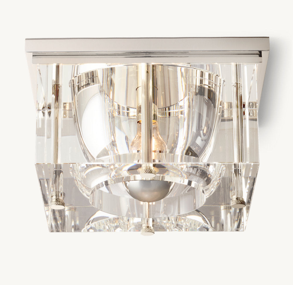 Sand-Cast Crystal Cube Flush Mount