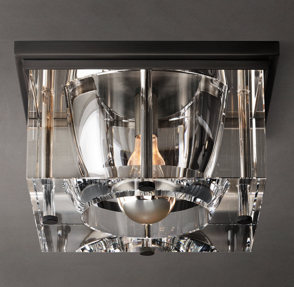 Sand-Cast Crystal Cube Flush Mount