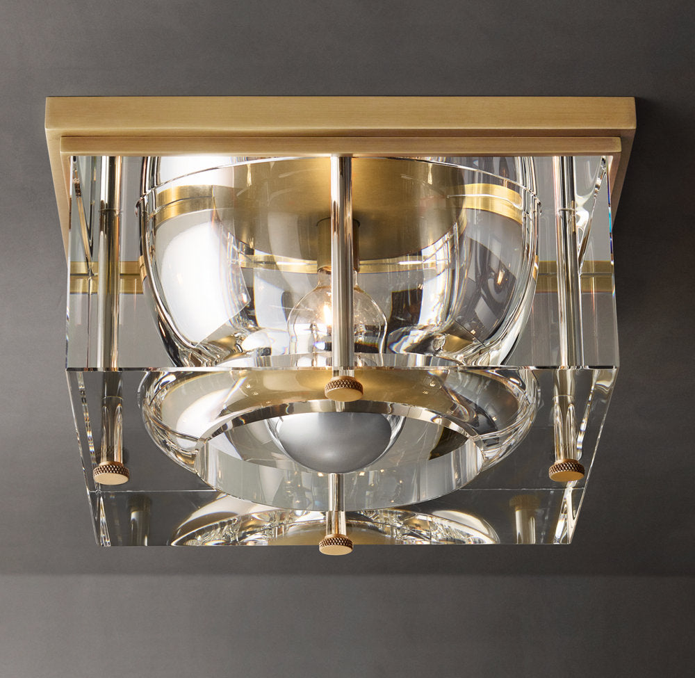 Sand-Cast Crystal Cube Flush Mount