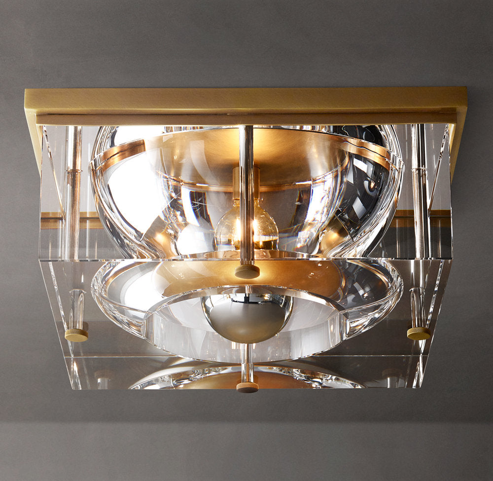 Sand-Cast Crystal Cube Flush Mount