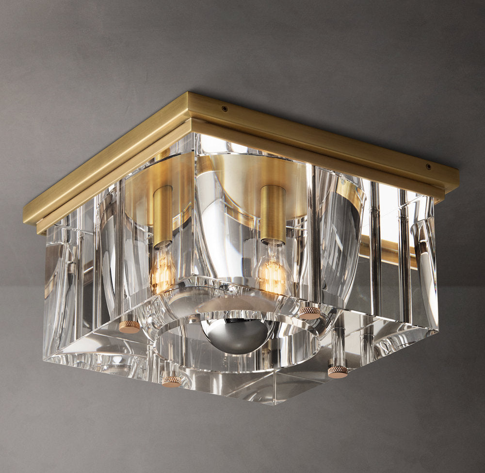 Sand-Cast Crystal Cube Flush Mount
